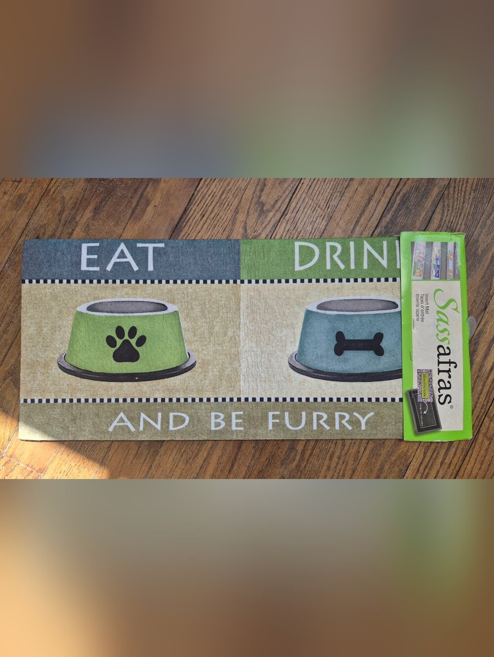 Sassafras Eat Drink & Be Furry Pet Insert Mat NWT